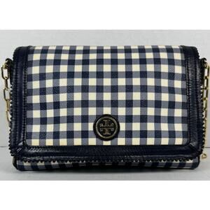 Tory Burch Navy White Gingham Chain Shoulder Crossbody Bag